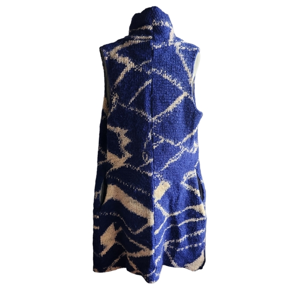 Anthropologie Tabitha Open Sweater Duster Vest Wool Mohair Blend Blue Cream Med - Picture 6 of 14